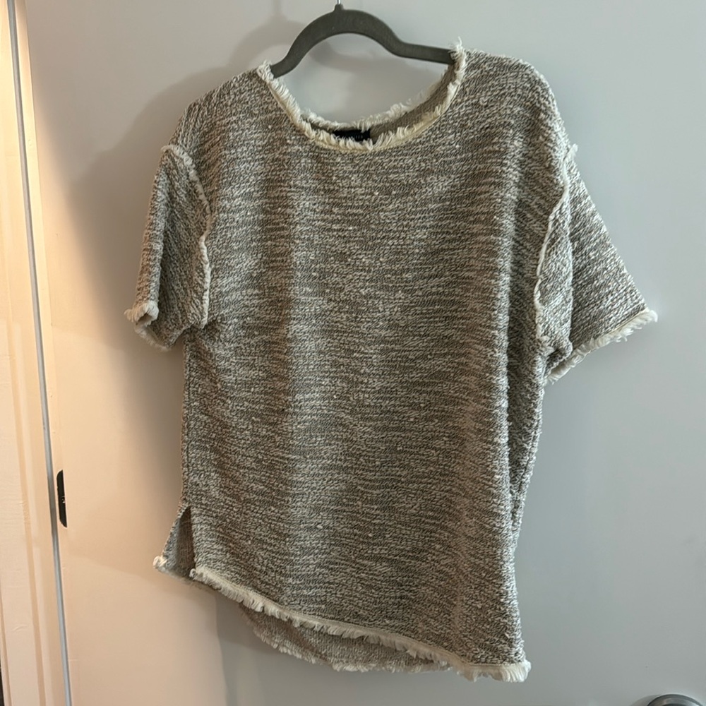 The Limited Pink and Cream Woven Top with Fringe - Size M